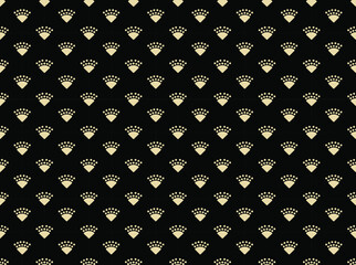 Beige fan bandana seamless vector pattern on black background.