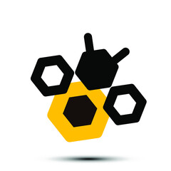 Minimalist hexagonal shapes bee vector icon isolated on white background.