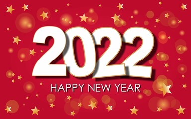 Happy new year 2022 with white numbers and gold splash.