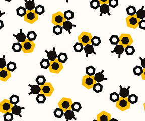 Minimalist bee seamless vector pattern on white background.