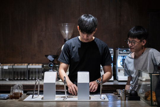 Barista is preparing coffee and coffee lab