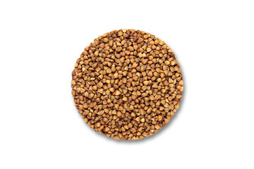 buckwheat grains, a pile of round buckwheat, white background