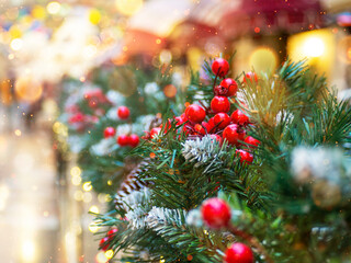 Interiors decorated for the holidays.