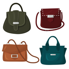 Vector set of women's handbags. Women's bag. Flat design, vector illustration.
