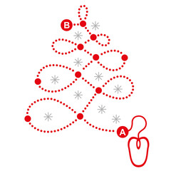 Christmas logistics card. Schematic christmas tree and PC mouse on white background. Flat icons