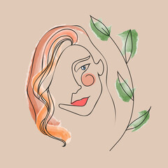 watercolour woman face silhouette and plant