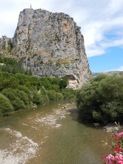 View of the mountain with the chapel of Notre Dame du Roc, France