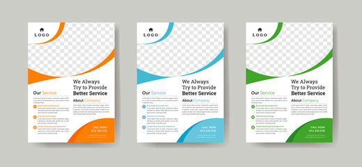 Corporate Business Flyer Template Layout with 3 Colorful Accents and Grayscale Image Masks