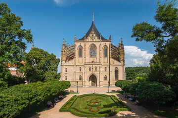 Fototapeta na wymiar Kutná Hora, Czech Republic, June 2019 - front view St Barbara's Church 