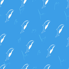 the texture of the marine fabric image dolphins. blue dolphin drawing for interior cafe,