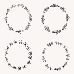 Hand drawn set of floral wreaths.