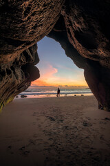 Amazing sunset on a cave in Gran Canaria