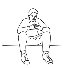 Guy looking on smartphones and chatting.