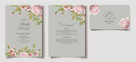 Fototapeta na wymiar wedding invitation card with pink roses template 