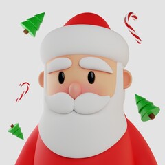 White 3D Santa Claus. Illustration for Christmas, New Year