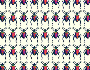 multicolor  antennae beetle sketch patter with soft yellow at background