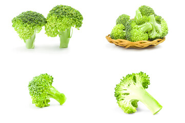 Set of fresh green broccoli on a white background clipping path