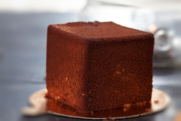 chocolate cake in the shape of a cube