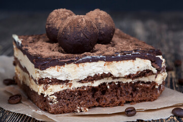 chocolate cake with buttercream , close up