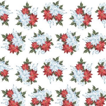 Seamless pattern with red poinsettia colors. Christmas pattern. Bouquet with poinsettia.	
