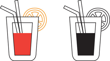 Cocktail icon with straw and orange vector flat style