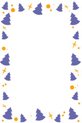 Christmas illustration with place for text Christmas trees and a star in the most trending color of the year 2022 very peri for gift wrapping, fabric, wallpaper, design, layout, background.