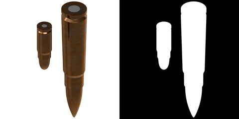 3D rendering illustration of a couple of gun and rifle bullets