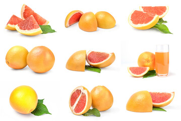 Set of grapefruit close-up isolated on white background