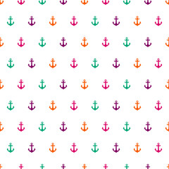 White seamless pattern with colorful tiny anchors.