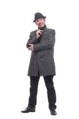 emotional man in a hat and autumn coat .