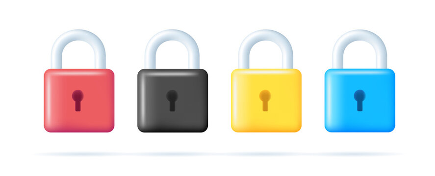 Padlock 3d icons set, colorful locks iconsin different color