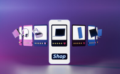 technology and multimedia online shopping concept
