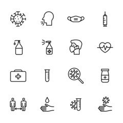 Coronavirus covid-19 pandemic icon set