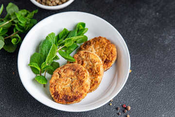 soy meat cutlets vegetable meat healthy meal food diet snack on the table copy space food background rustic. top view keto or paleo diet veggie vegan or vegetarian food no meat