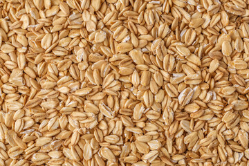 Rolled oat, oat flakes background or texture. Close up, directly above.Heap of dry rolled oats isolated.