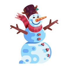Flat Blue Snow Man in Red Scarf