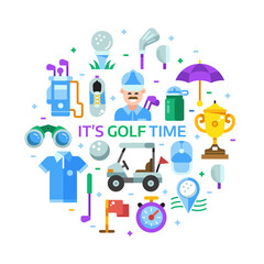 Golf Time Print with Golfing Icons in Circle