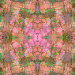 Pink, orange and green kaleidoscope floral montage abstract.