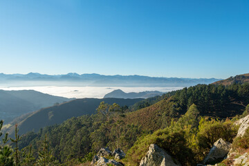 Fototapeta na wymiar views of the Picos de Europa mountains with fog in the distance