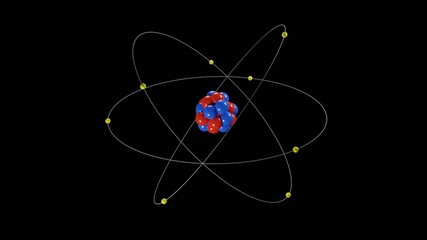 Atomic model or structure background, Bohr atom with electrons orbiting the nucleus particles, can represent power, radioactivity, or microscopic scale - obrazy, fototapety, plakaty