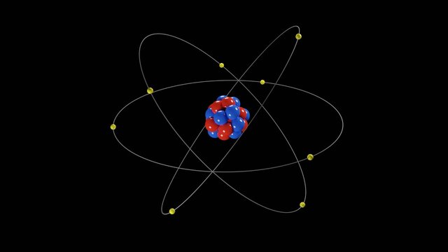 Atomic model or structure background, Bohr atom with electrons orbiting the nucleus particles, can represent power, radioactivity, or microscopic scale