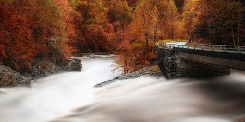 Mesmerizing view of a waterfall during autumn in Knoxville - obrazy, fototapety, plakaty