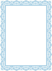Decorative frame Elegant vector element for design in Eastern style, place for text. Floral blue and white border. Lace illustration for invitations and greeting cards