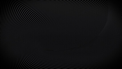 3D rendering of spiral gray swirl lines on a twisted surface. Minimalistic dark design