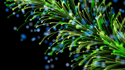 Fototapeta na wymiar 3D rendering of a stylish bright branch growing elegantly against a black background with particles