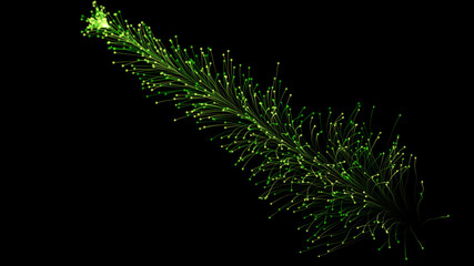 3D rendering of a stylish bright branch growing elegantly on a black background