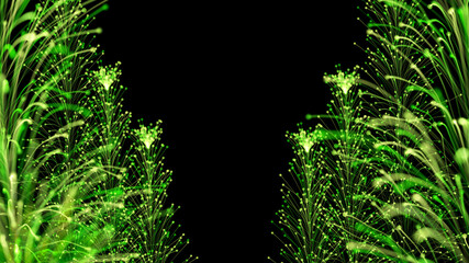 3D rendering of stylish bright branches on a black background, which form an elegant frame