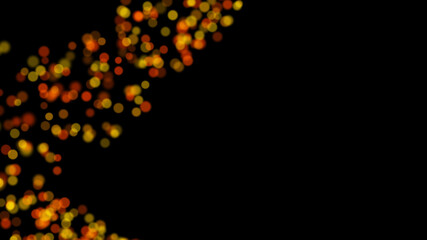 3D rendering of stylish bright multicolored particles in space, which are scattered on a black background