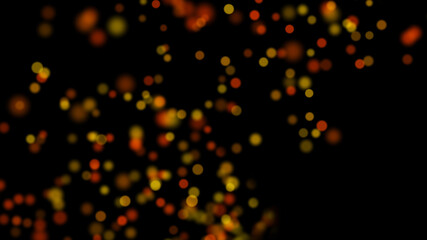 3D rendering of stylish bright multicolored particles in space, which are scattered on a black background