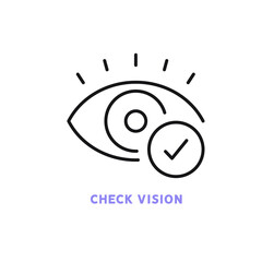 Ophthalmology line icon. Checking eyesight, choosing glasses, laser vision correction  flat icon. Oculist consultation. Optometry equipment, health care outline sign. Editable stroke